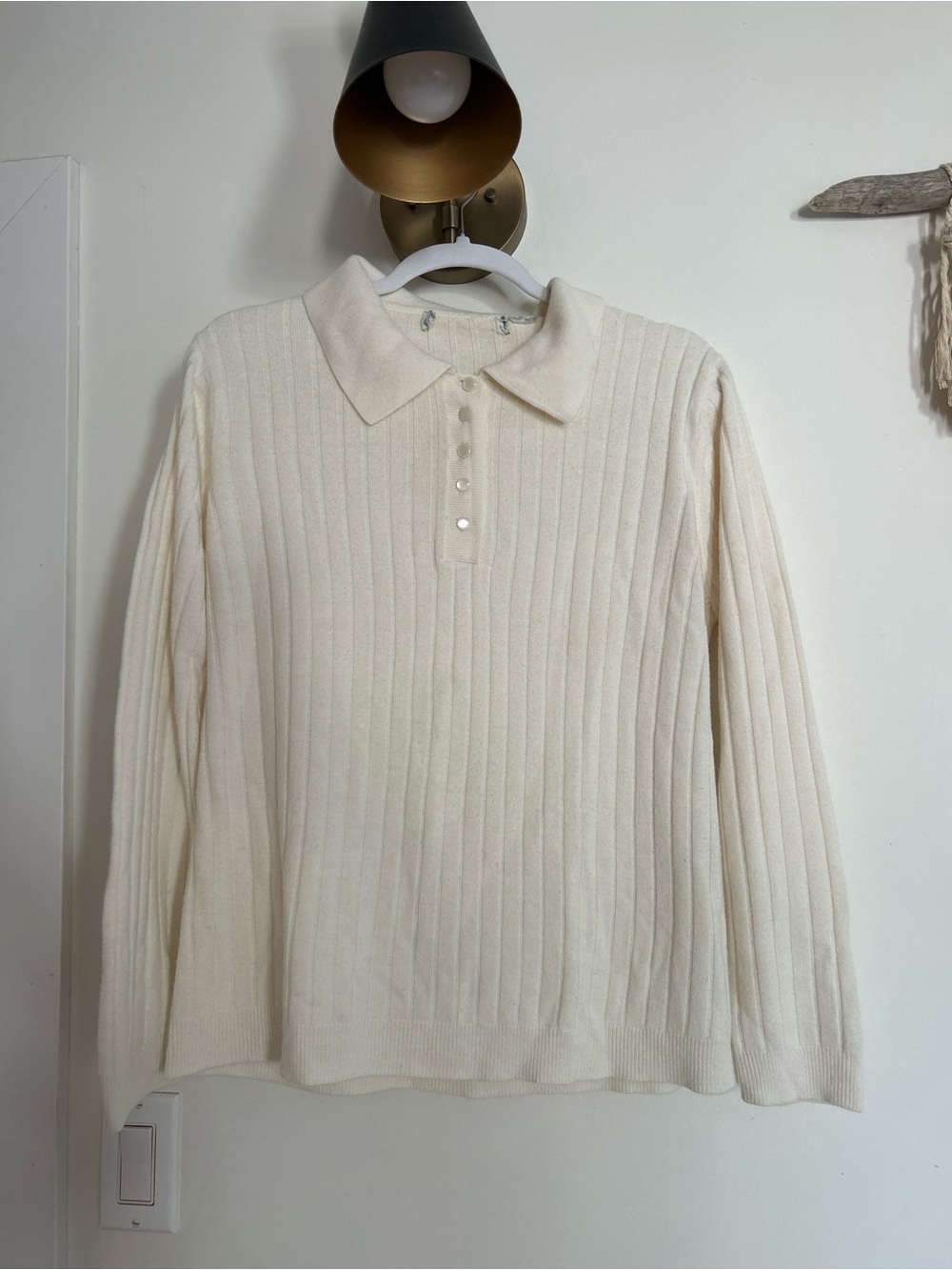 Ribbed Knit Polo Sweater in Cream